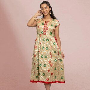 Ivory and Beige Silk Knee-Length Dress | Muvvas Boutique